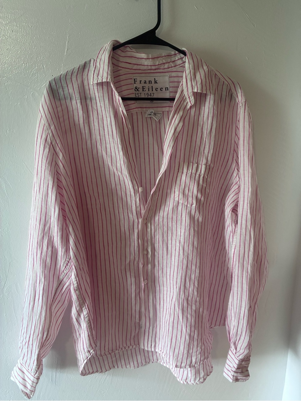 Frank & Eileen 100% Linen Pink Stripe Linen Shirt Large “Eileen”